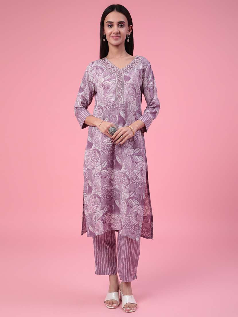 purple cotton kurta palazzo  set - 22391442 -  Standard Image - 2