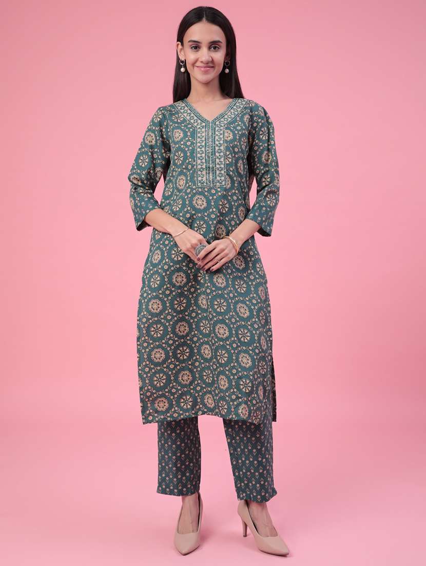 green cotton kurta palazzo  set - 22391443 -  Standard Image - 2