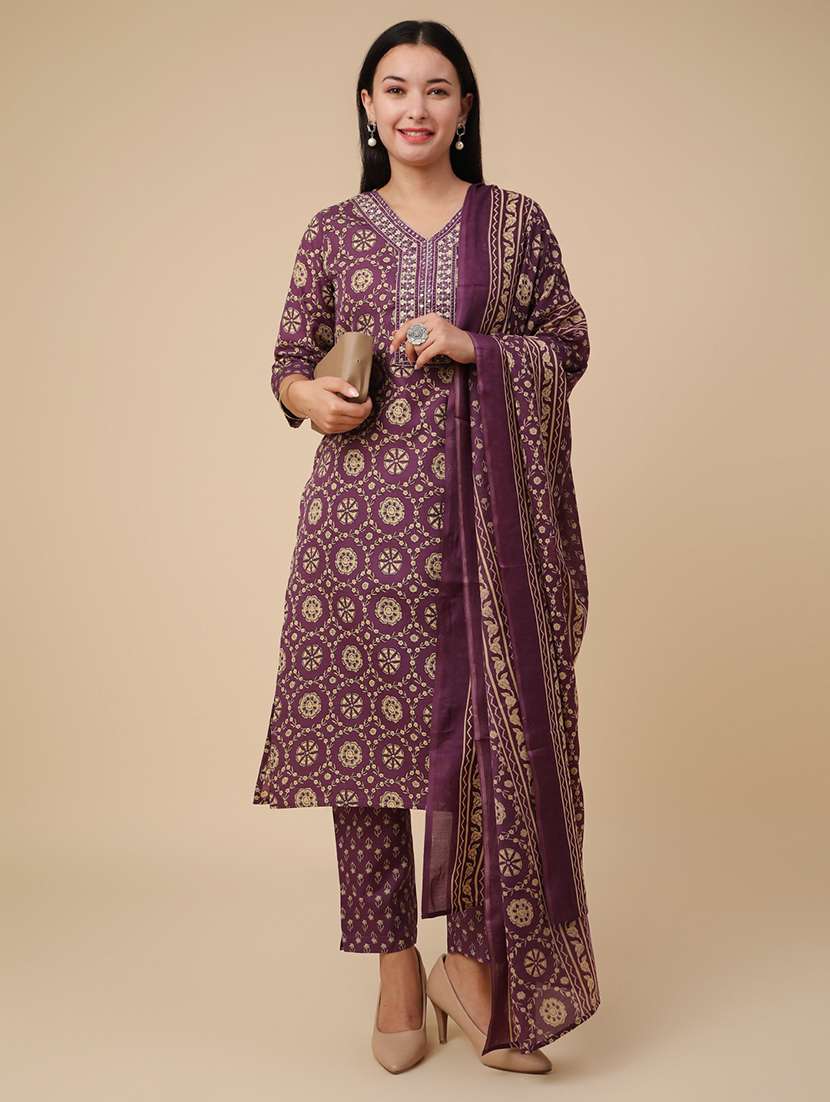 purple cotton kurta pant  set
