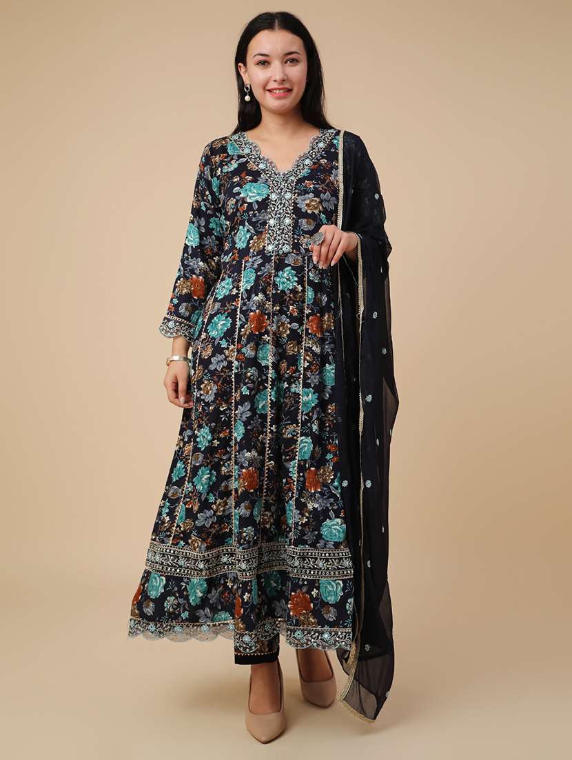 blue rayon kurta dupatta  set - 22391463 -  Standard Image - 2