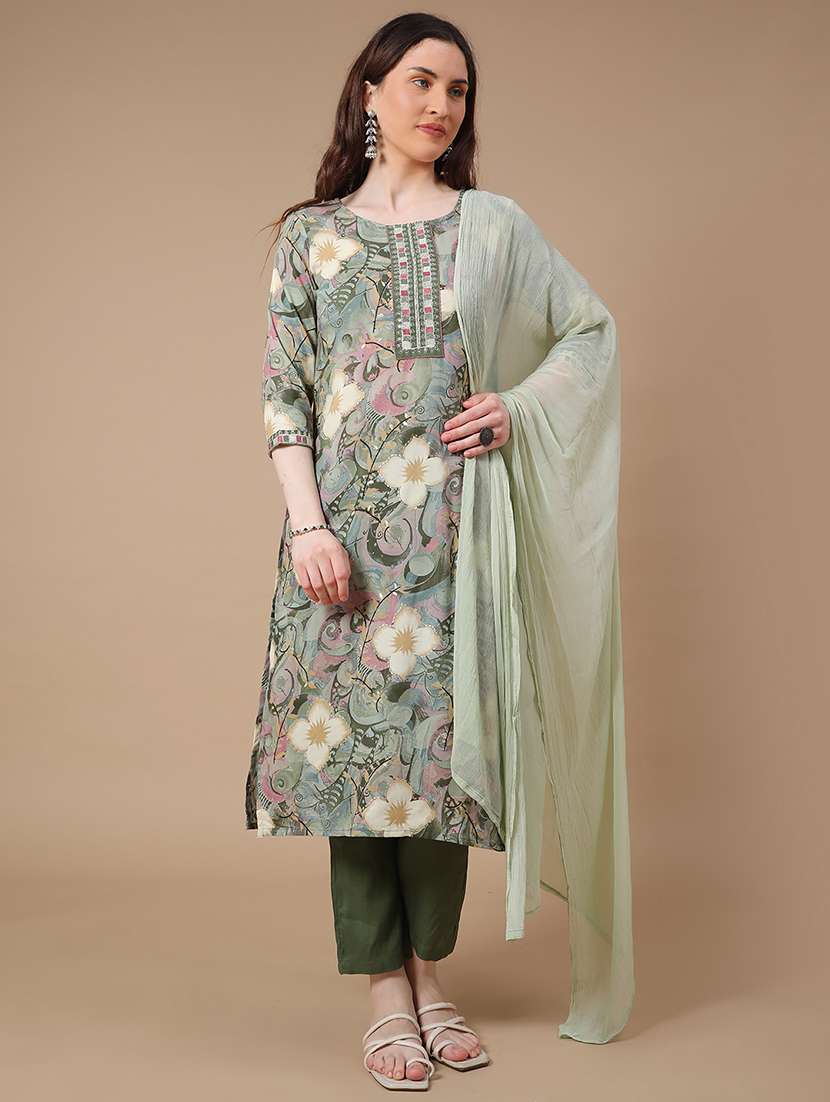 grey rayon kurta dupatta  set - 22391468 -  Standard Image - 2