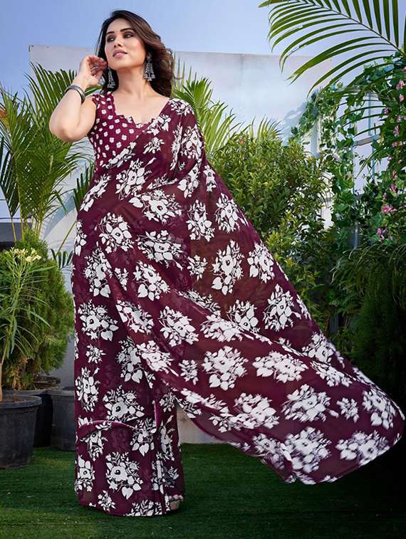 women floral printed saree with blouse - 22391469 -  Standard Image - 2