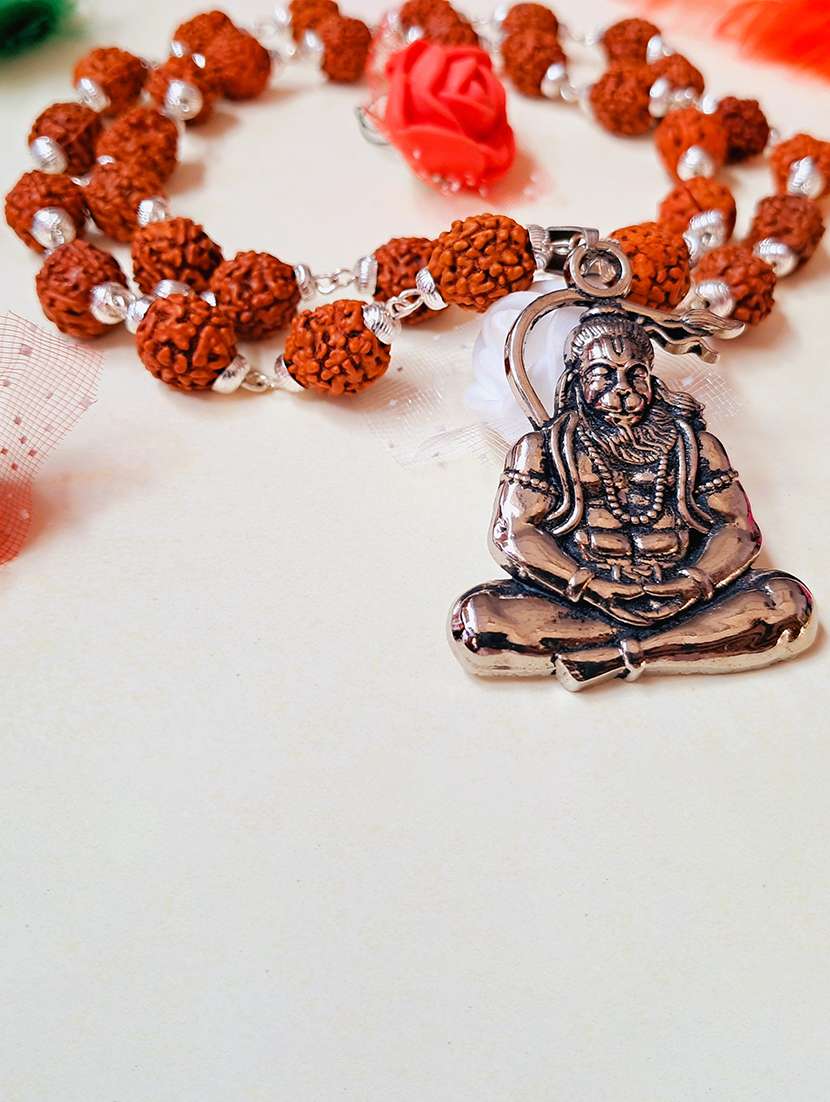  shri hanuman silver pendant with rudraksha and tulsi mala - 22391514 -  Standard Image - 2
