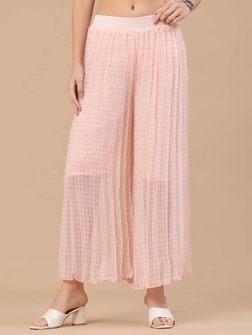 women printed mid rise flared palazzo