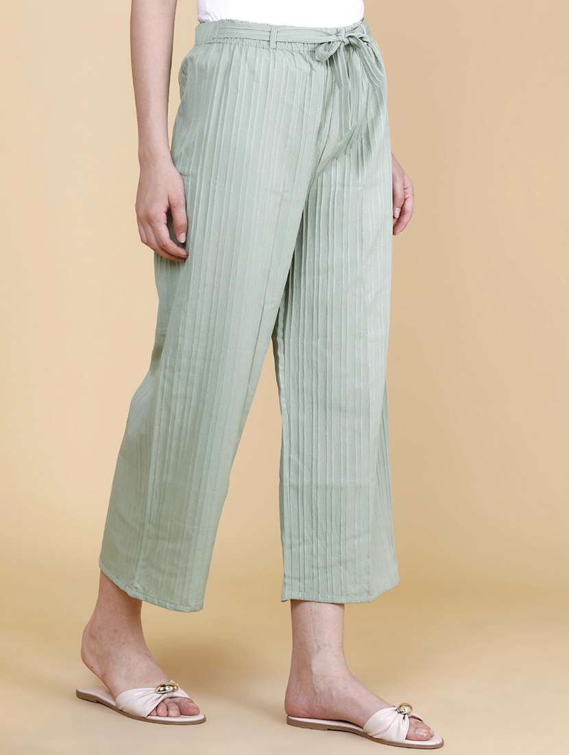 Women Self Design Mid Rise Wide Leg Trouser - 22391560 -  Standard Image - 2