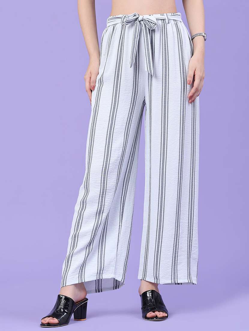 women printed mid rise wide leg trouser