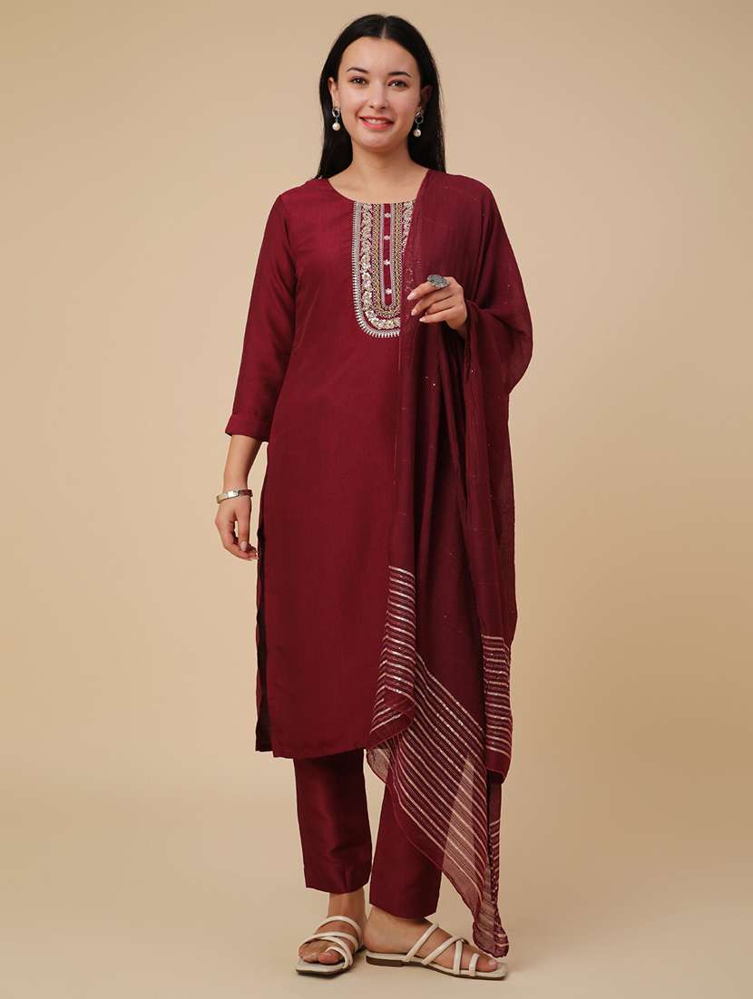 maroon cotton kurta pant  set - 22391572 -  Standard Image - 2
