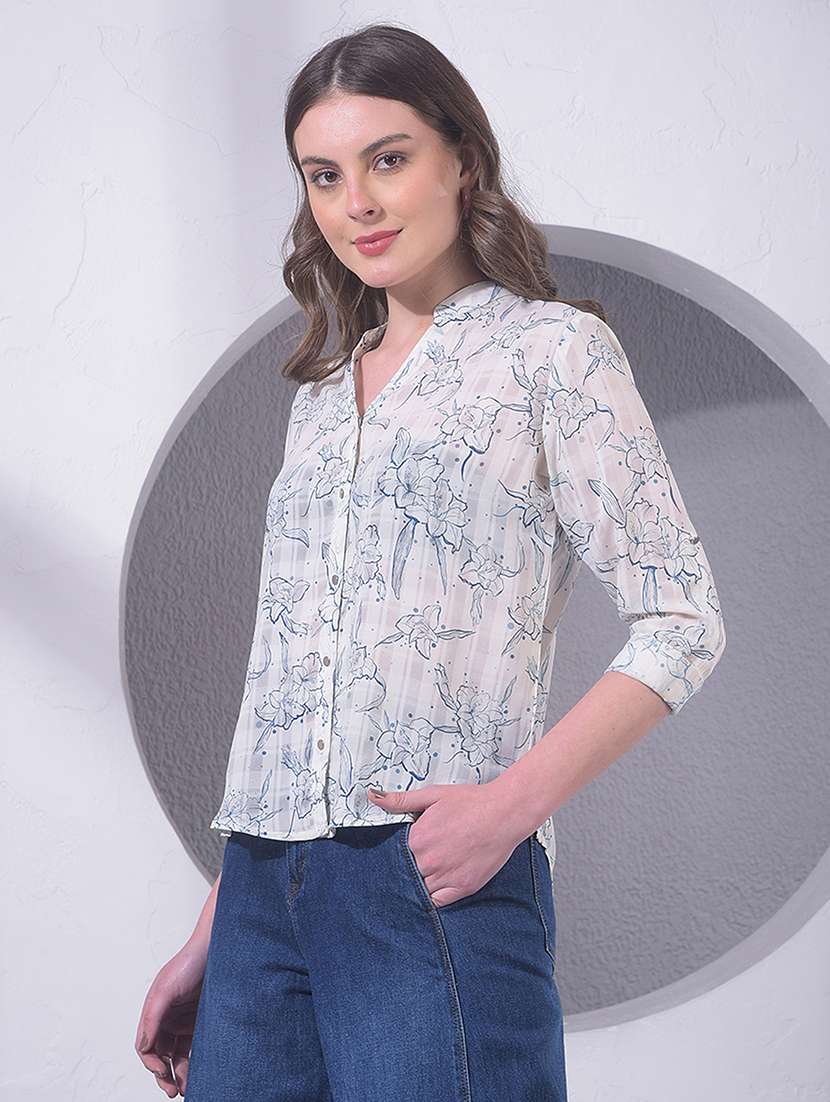 women printed three quarter sleeve regular shirt - 22391585 -  Standard Image - 2