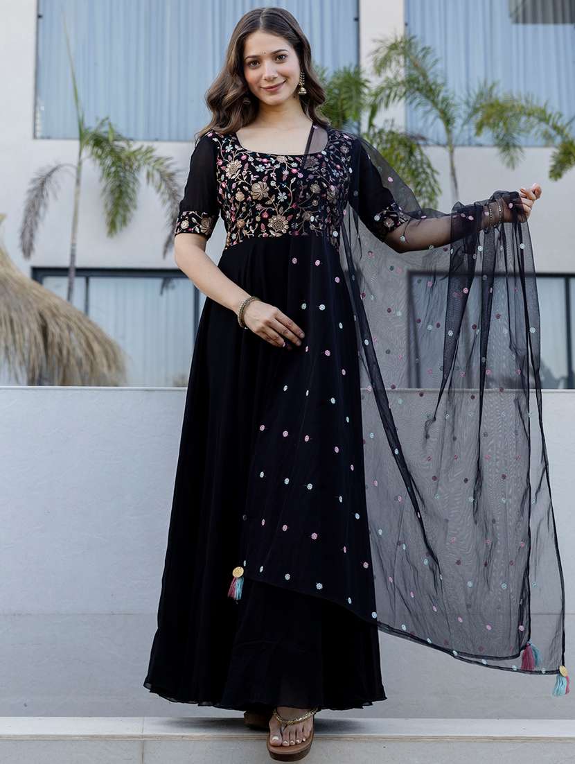 women solid with work short sleeve flared kurta - 22391664 -  Standard Image - 2