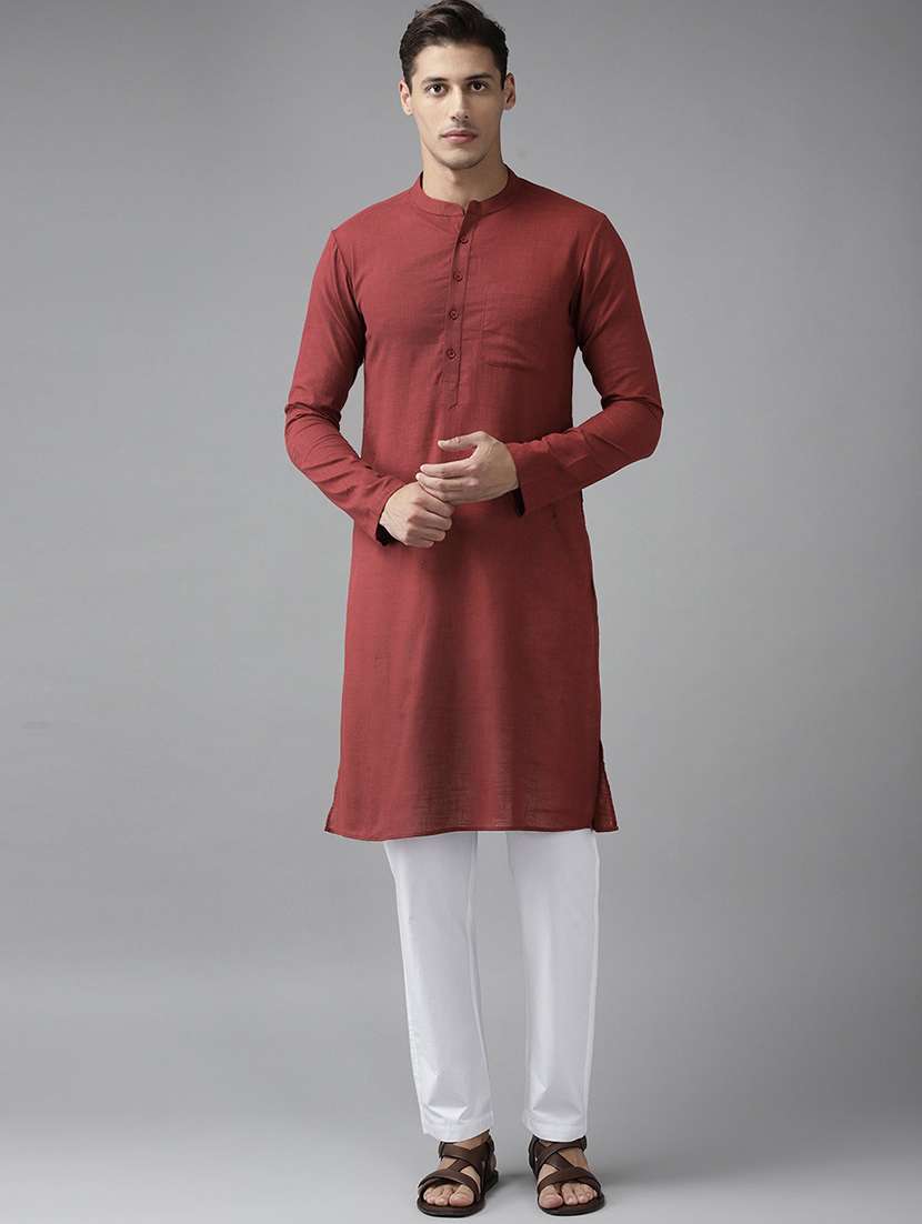 men solid long sleeve kurta pyjama set - 22391677 -  Standard Image - 2