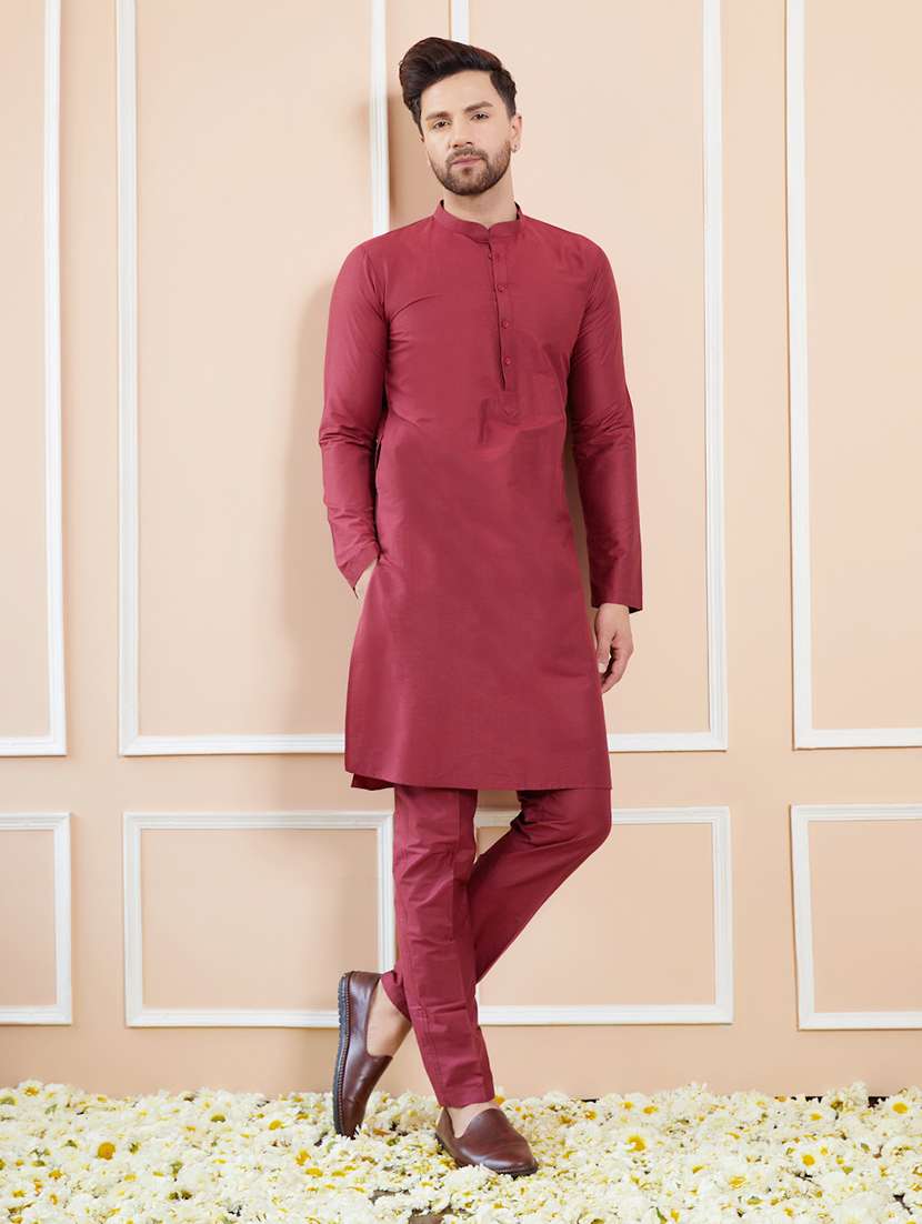 men solid long sleeve kurta pyjama set - 22391691 -  Standard Image - 2