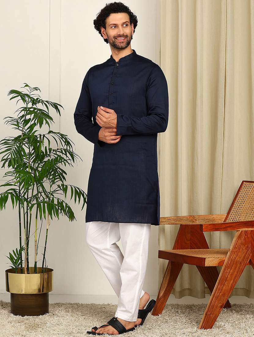 blue cotton kurta pyjama ethnic wear set - 22391702 -  Standard Image - 2