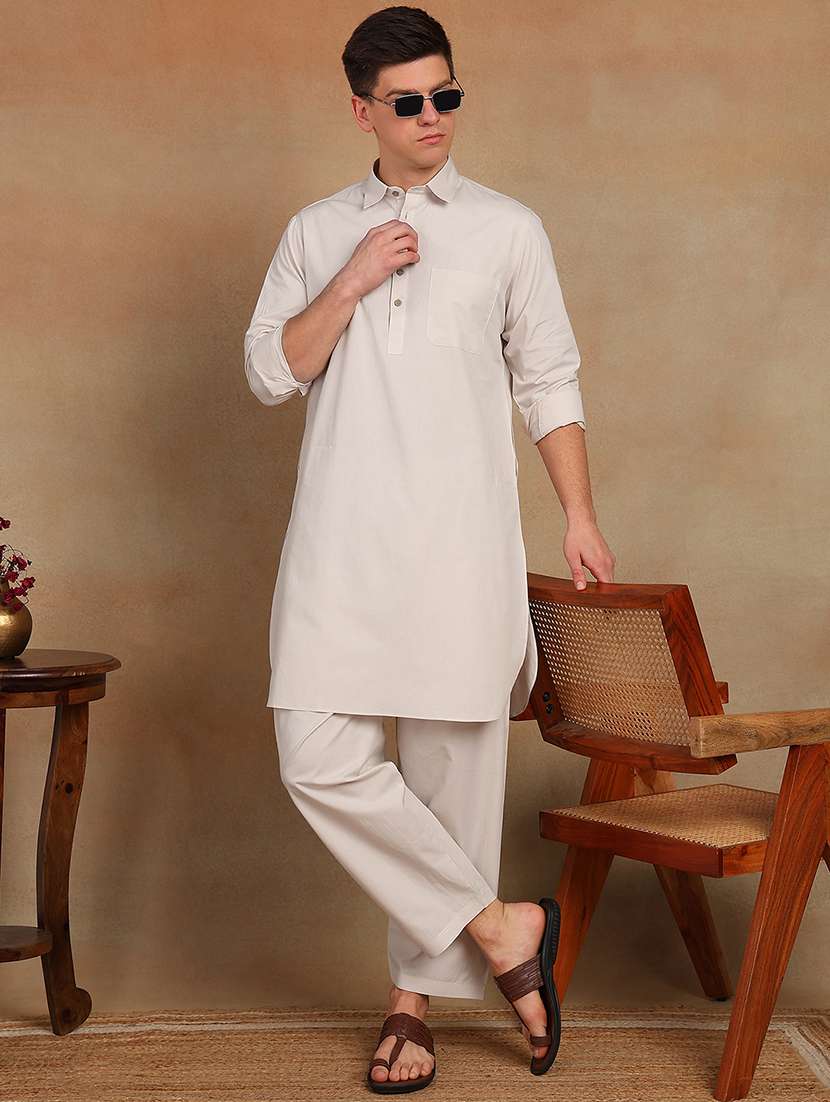 men solid long sleeve pathani set - 22391710 -  Standard Image - 2