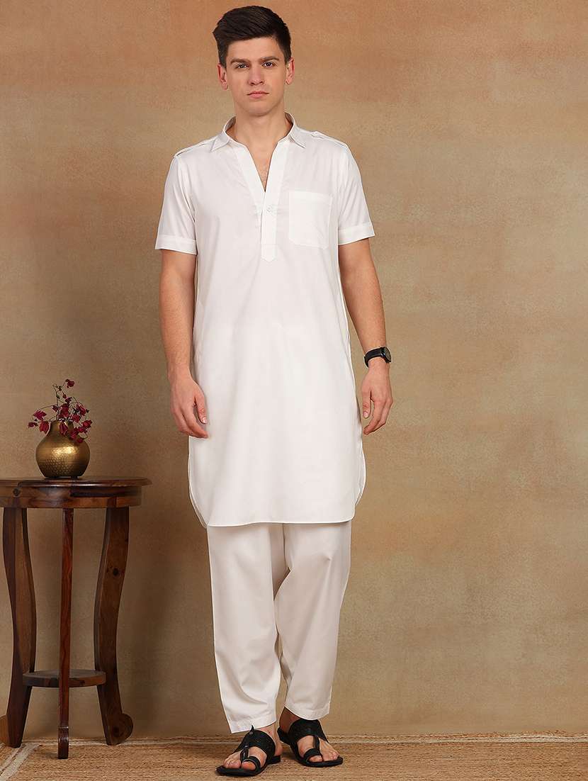 white satin kurta pyjama ethnic wear set - 22391713 -  Standard Image - 2