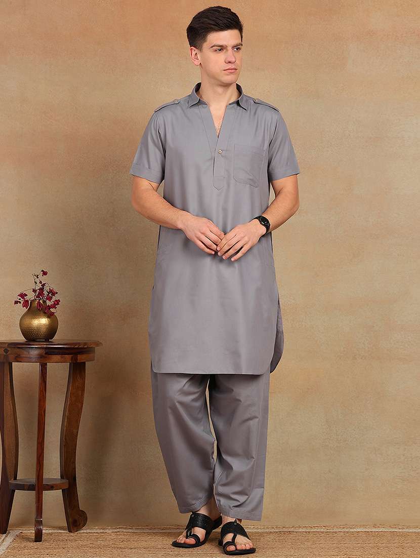 men solid short sleeve pathani ethnic wear set - 22391714 -  Standard Image - 2