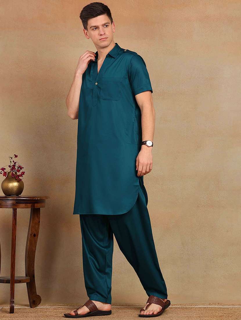 men solid short sleeve pathani ethnic wear set - 22391715 -  Standard Image - 2