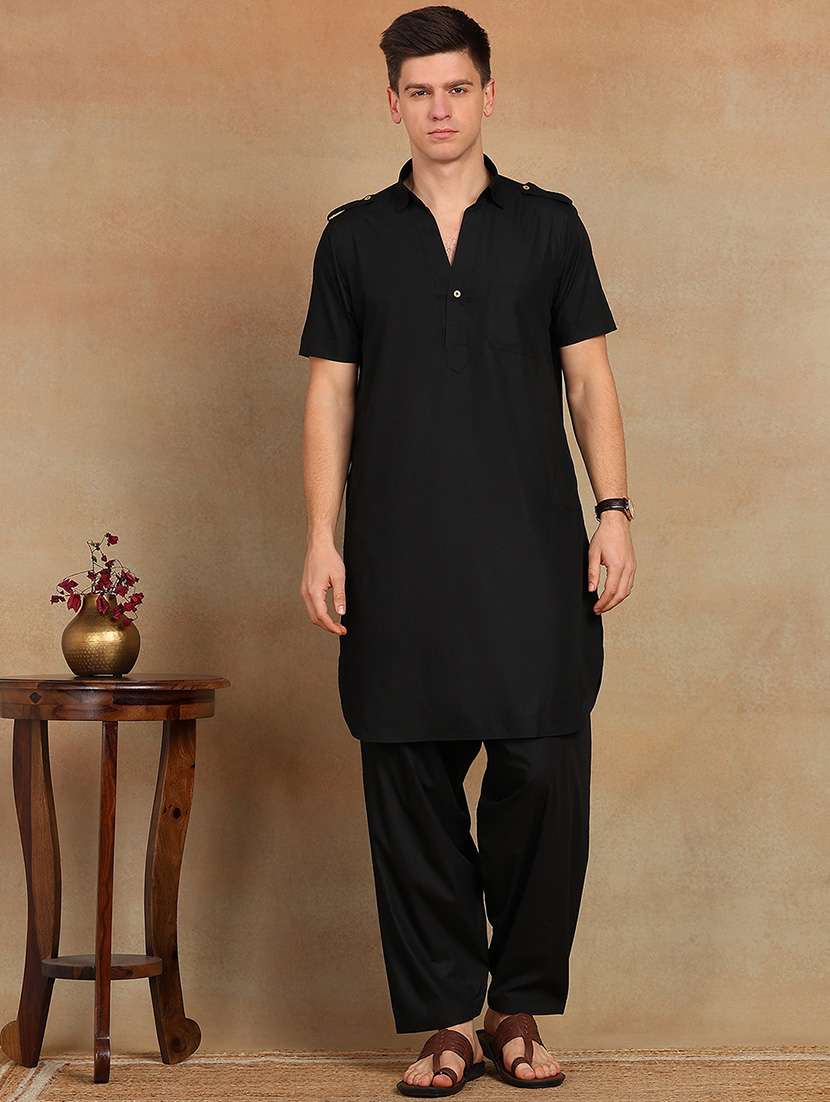 men solid short sleeve pathani ethnic wear set