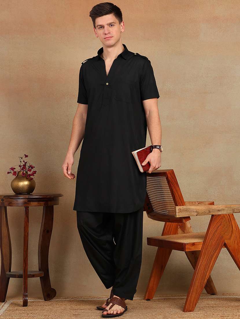 men solid short sleeve pathani ethnic wear set - 22391719 -  Standard Image - 2
