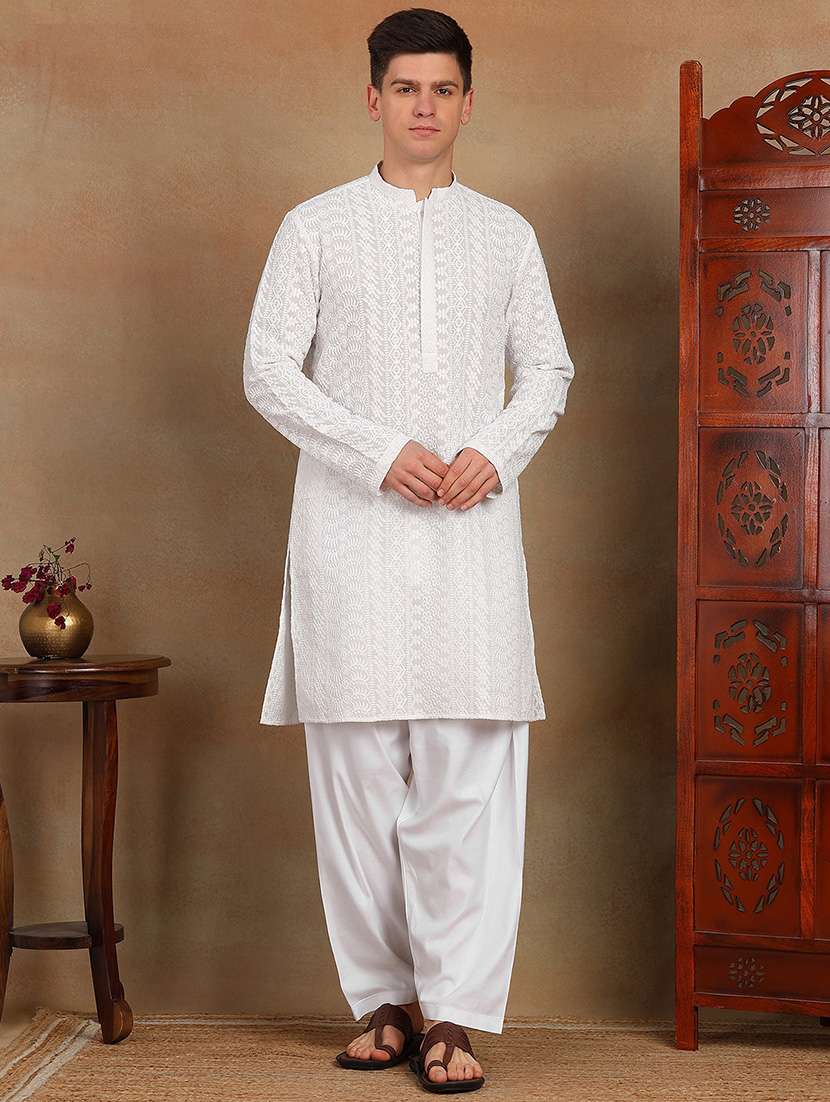 men self design long sleeve kurta salwar set
