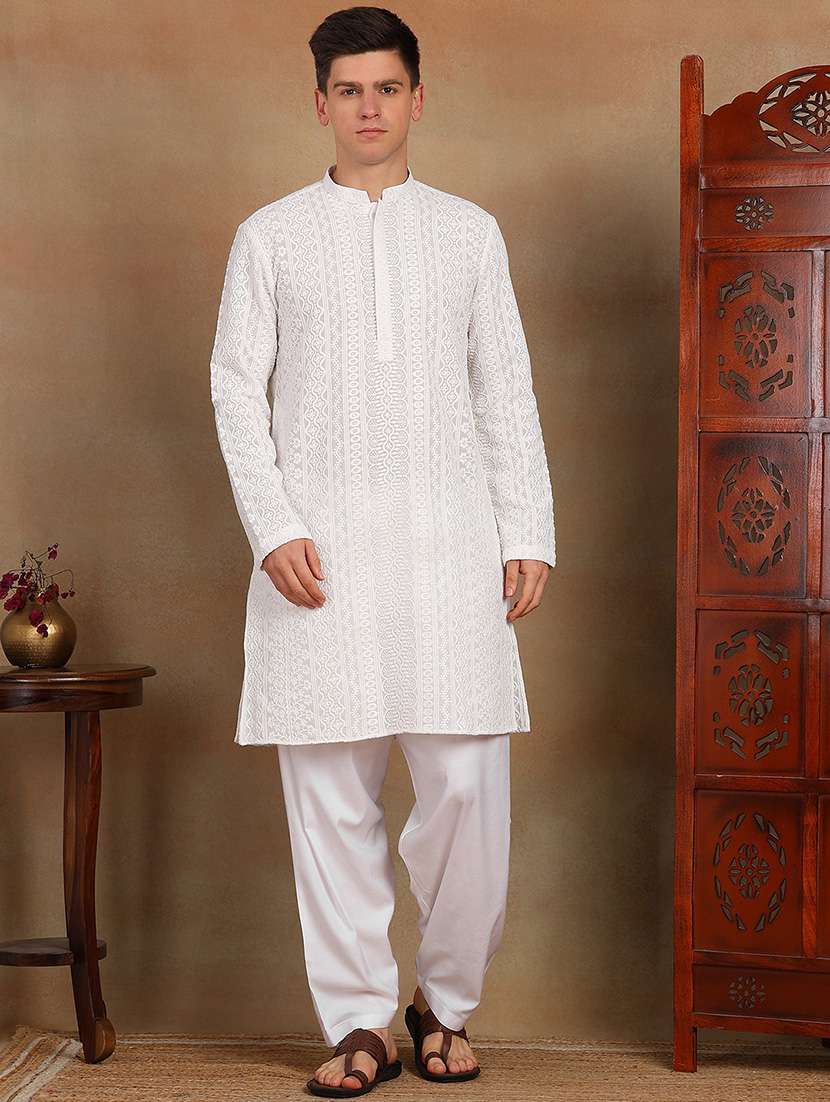 men self design long sleeve kurta salwar set