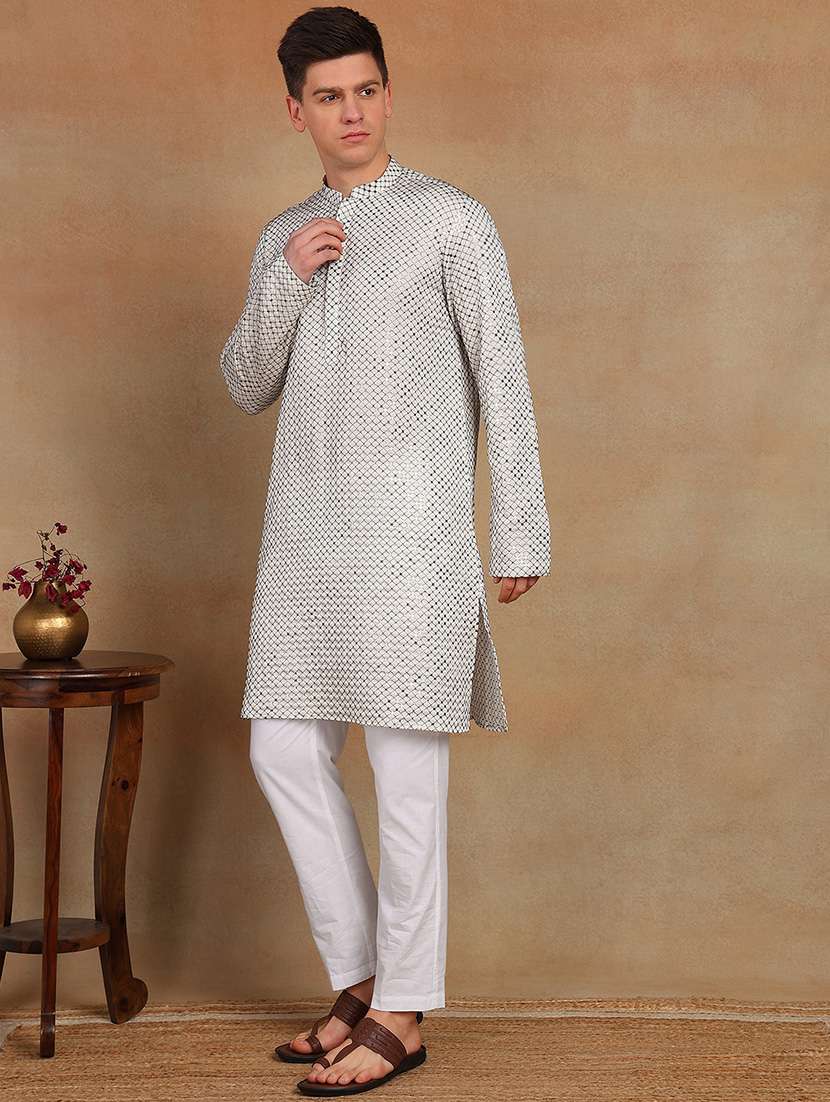 men self design long sleeve kurta pyjama set - 22391727 -  Standard Image - 2