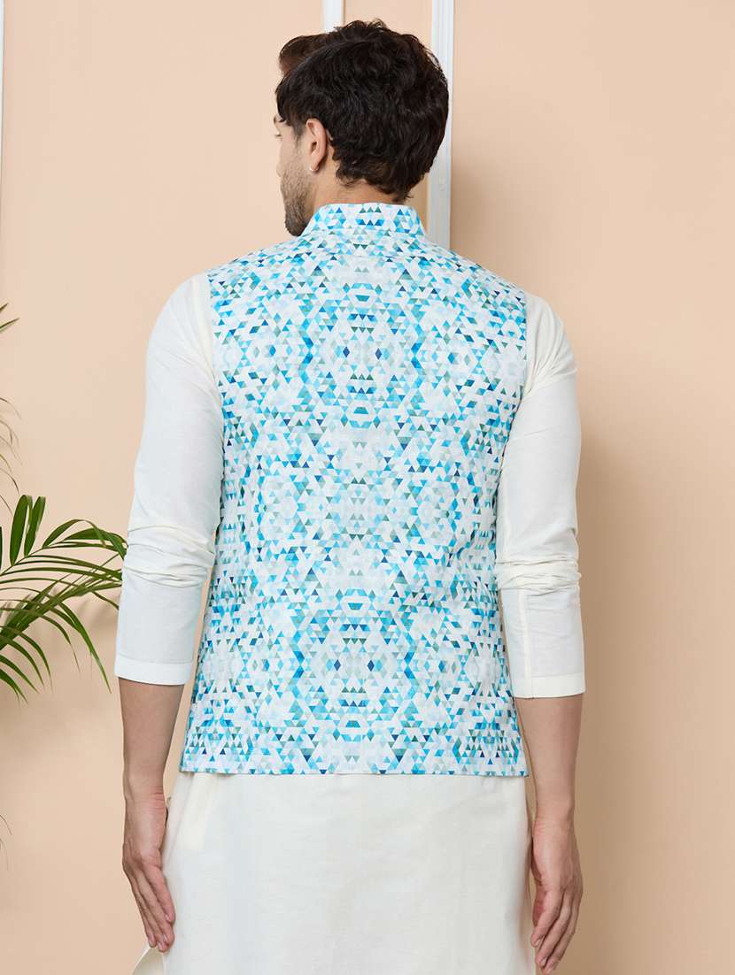 men mandarin neck kurta pyjama with jacket ethnic wear set - 22391809 -  Standard Image - 2