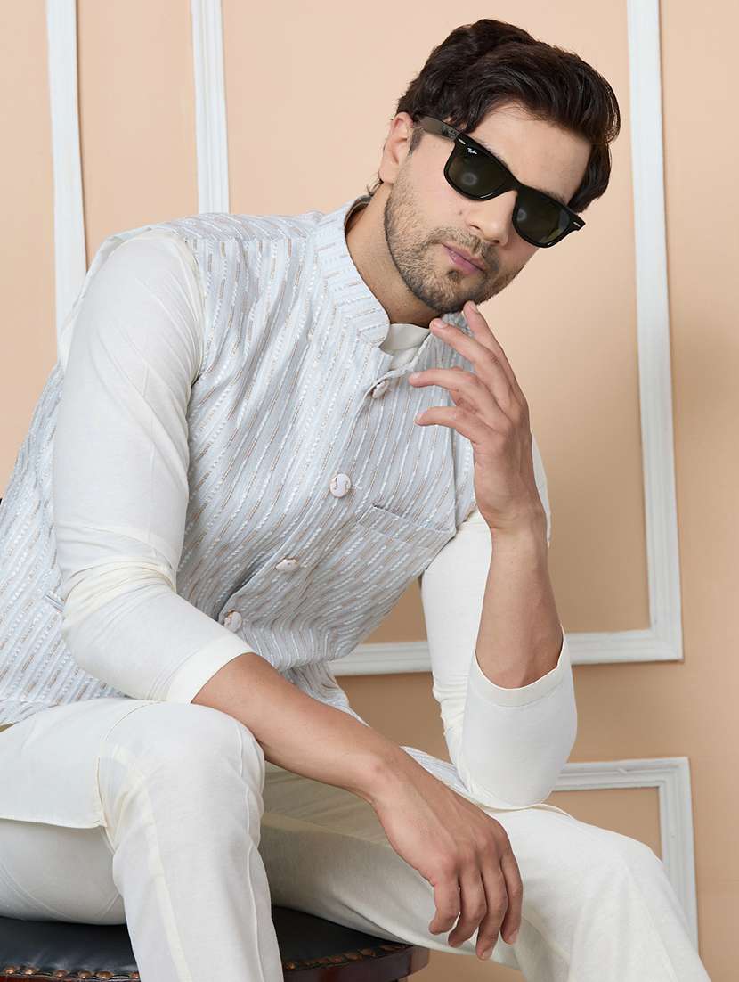 men self design sleeveless nehru jacket - 22391893 -  Standard Image - 2