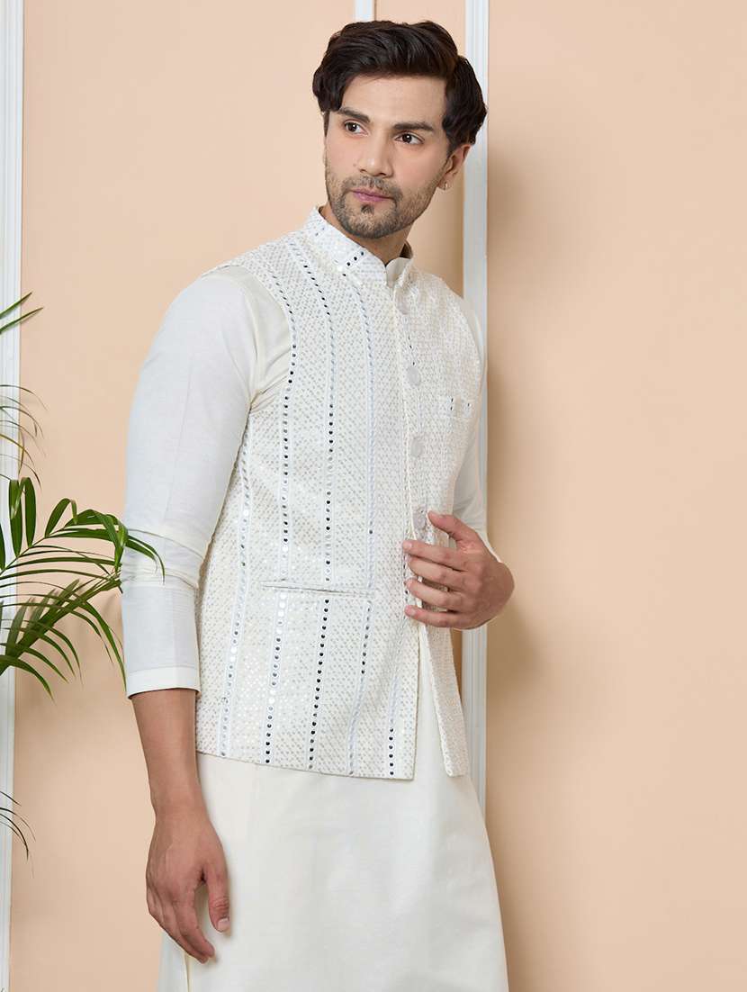 men self design sleeveless nehru jacket - 22391897 -  Standard Image - 2