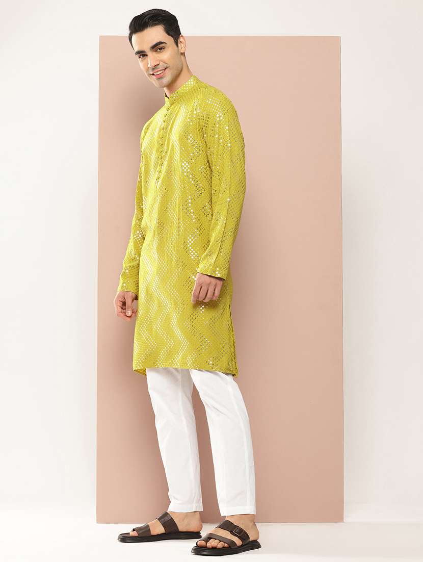 men self design long sleeve kurta - 22391947 -  Standard Image - 2