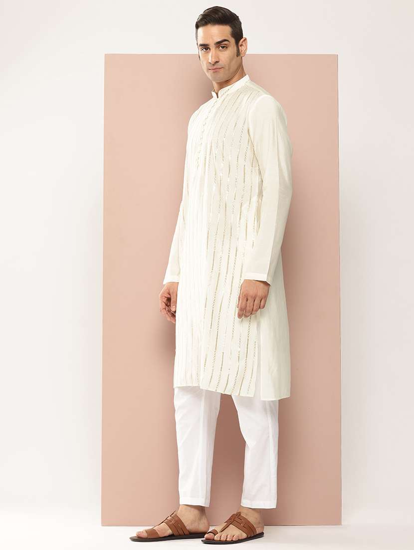 Men Self Design Long Sleeve Kurta - 22391950 -  Standard Image - 2