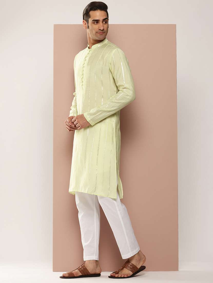 men solid with work mandarin neck long kurta - 22391956 -  Standard Image - 2