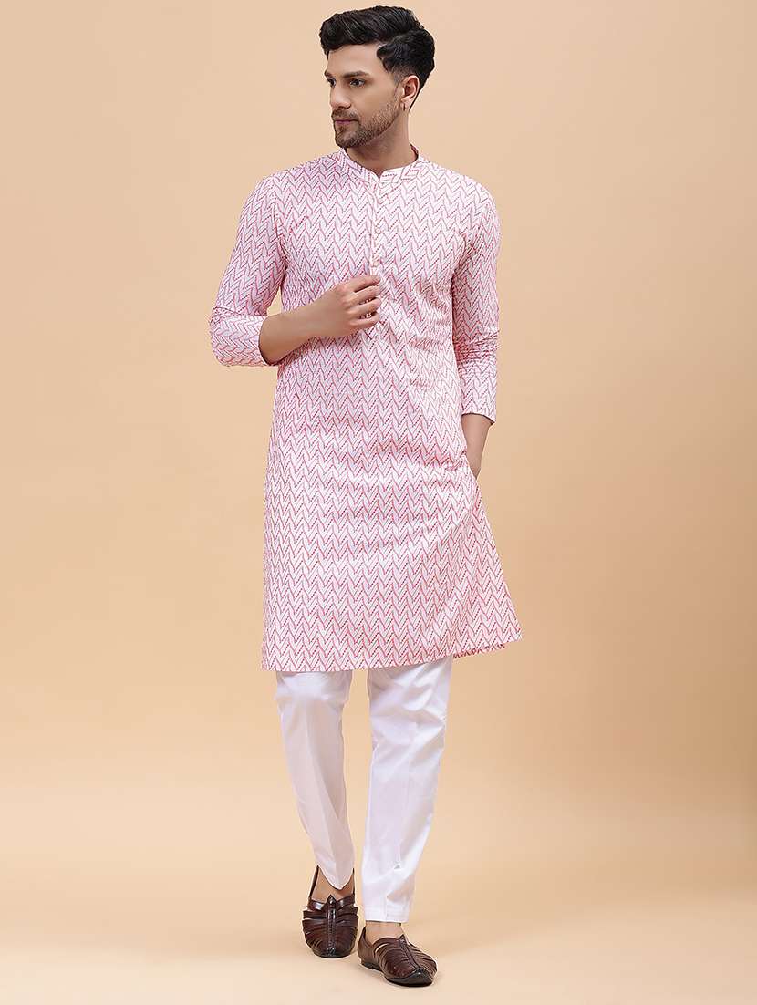 men printed long sleeve kurta - 22391990 -  Standard Image - 2