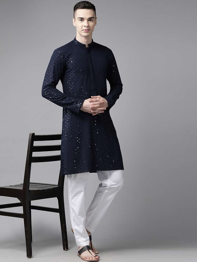 men mandarin neck long sleeve kurta - 22391999 -  Standard Image - 2