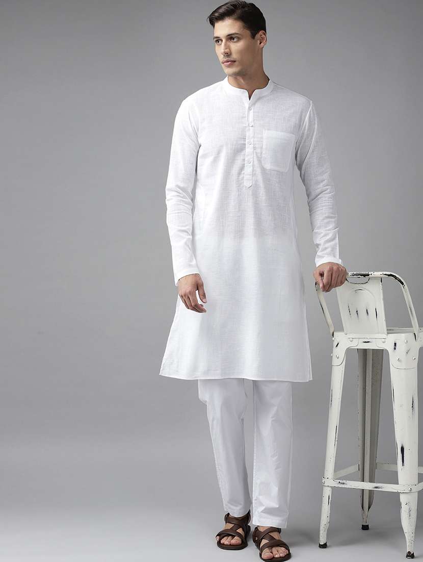 men mandarin neck long sleeve kurta - 22392007 -  Standard Image - 2