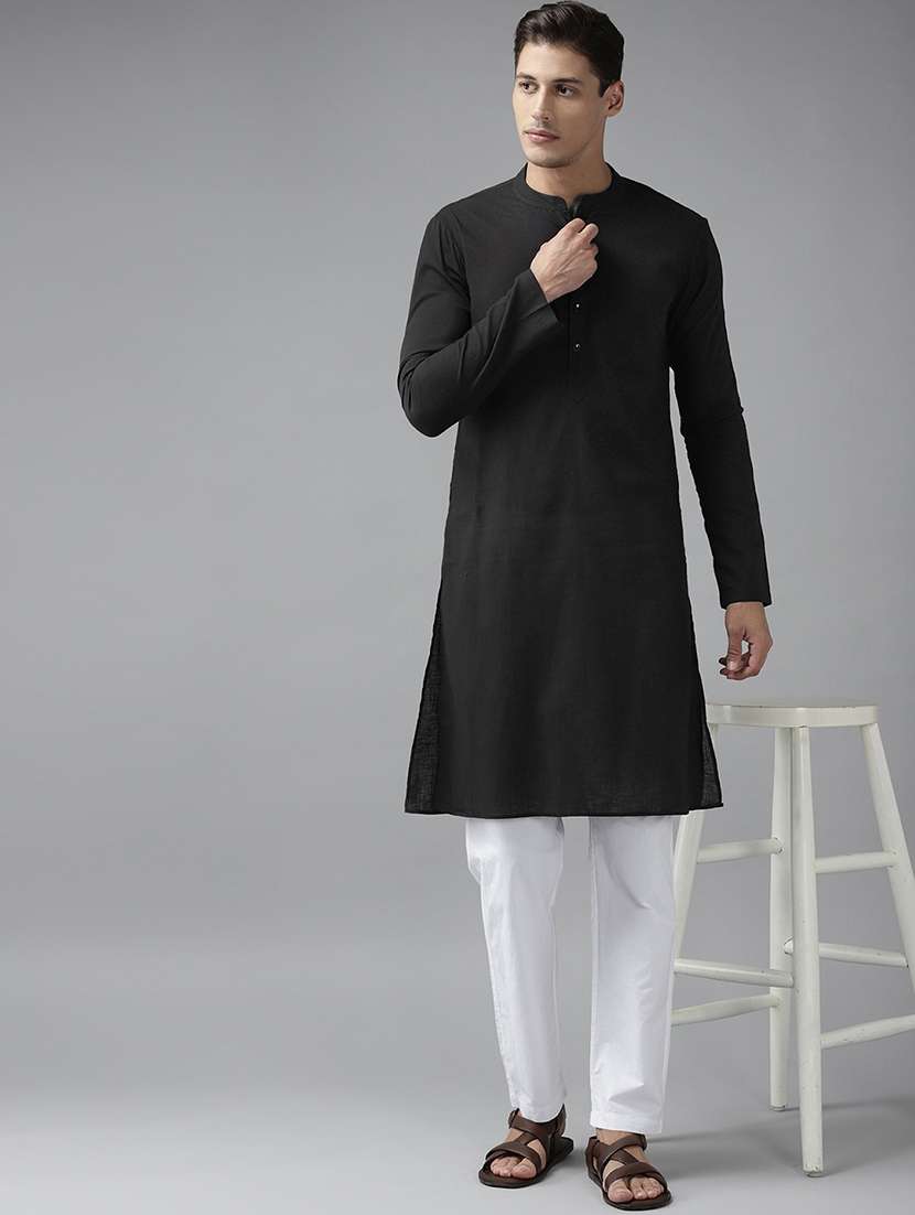 men mandarin neck long sleeve kurta - 22392010 -  Standard Image - 2