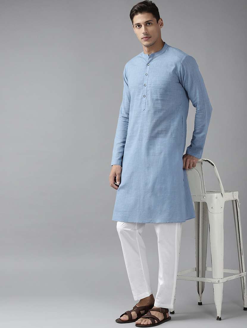 men mandarin neck long sleeve kurta - 22392018 -  Standard Image - 2