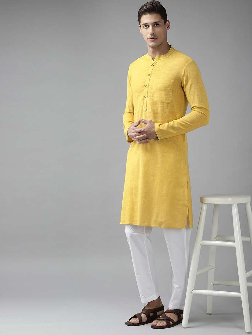 men mandarin neck long sleeve kurta - 22392019 -  Standard Image - 2