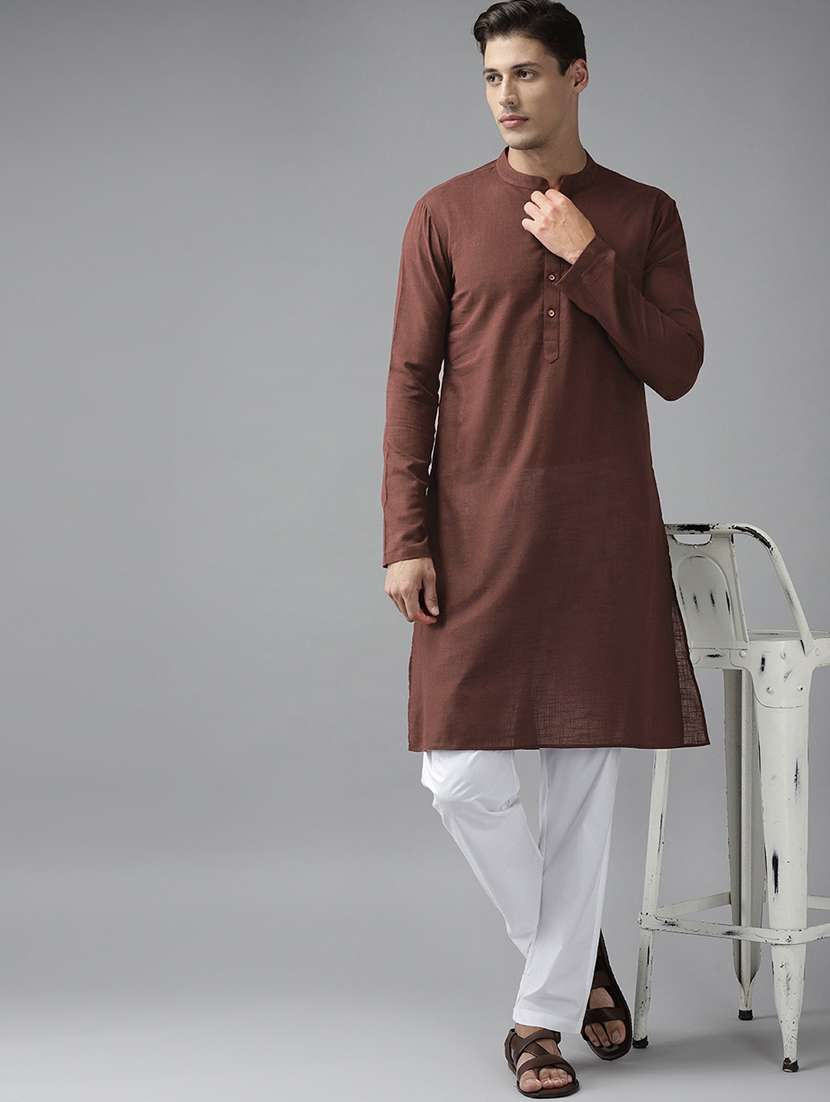 men mandarin neck long sleeve kurta - 22392021 -  Standard Image - 2