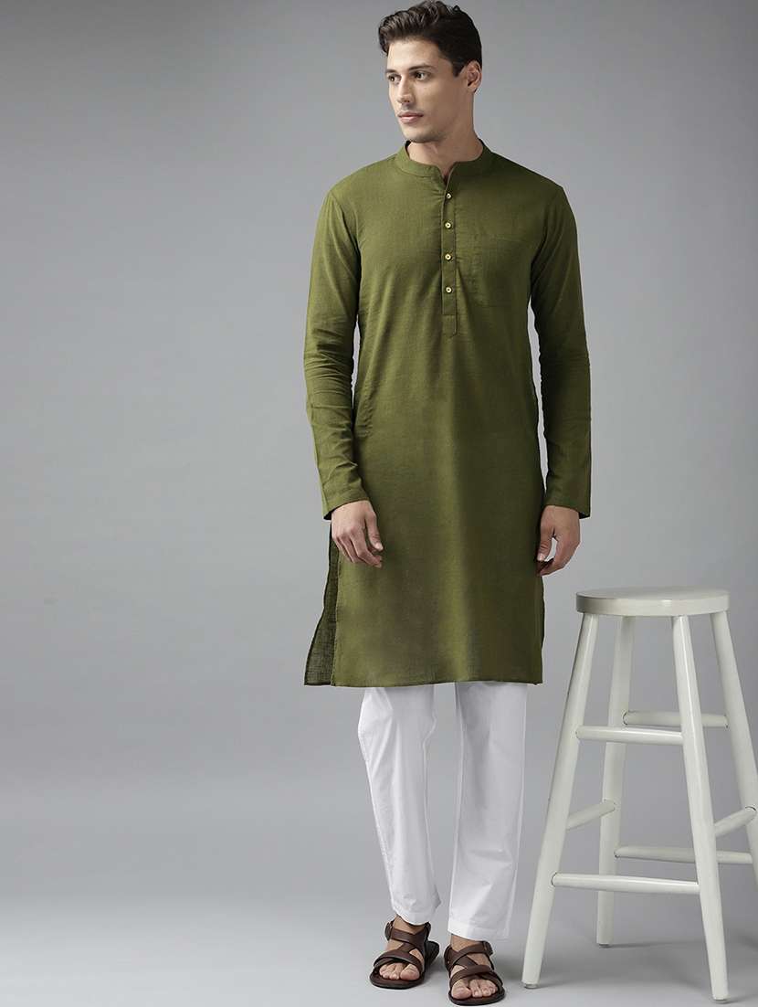 men mandarin neck long sleeve kurta - 22392022 -  Standard Image - 2