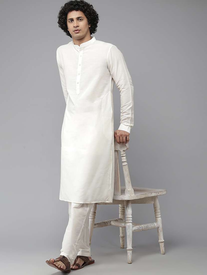 men mandarin neck long sleeve kurta - 22392049 -  Standard Image - 2