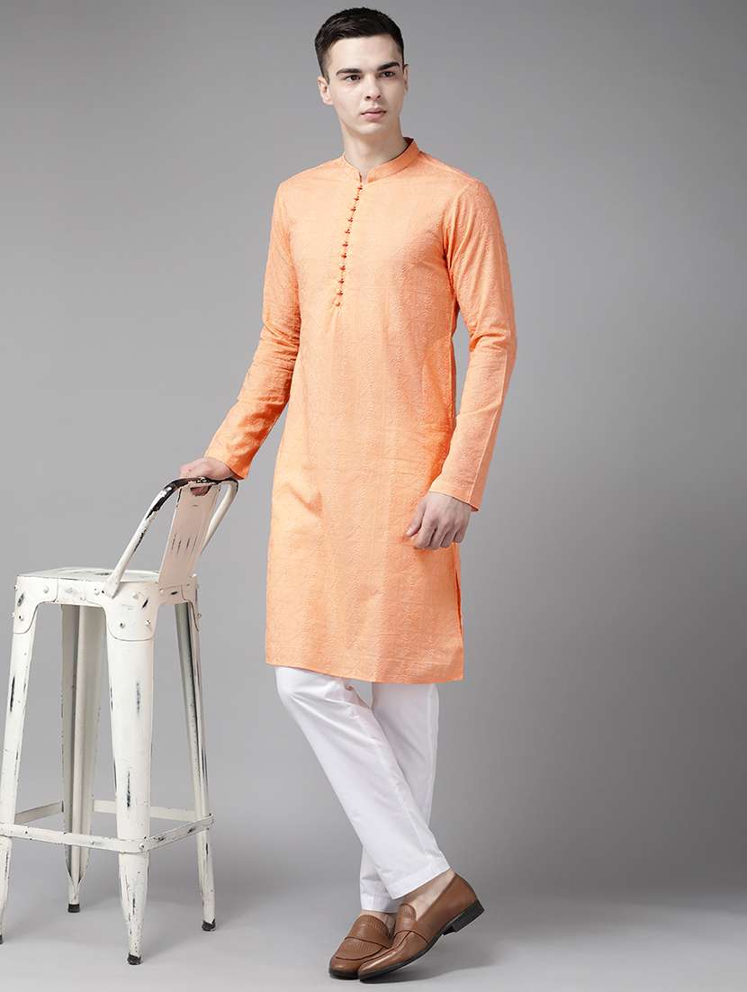 men mandarin neck long sleeve kurta - 22392057 -  Standard Image - 2