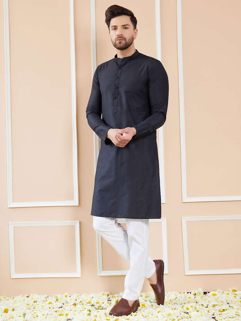 men mandarin neck long sleeve kurta - 22392093 -  Standard Image - 2