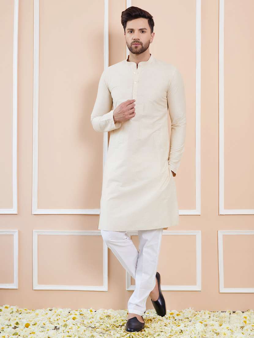 men mandarin neck long sleeve kurta - 22392095 -  Standard Image - 2
