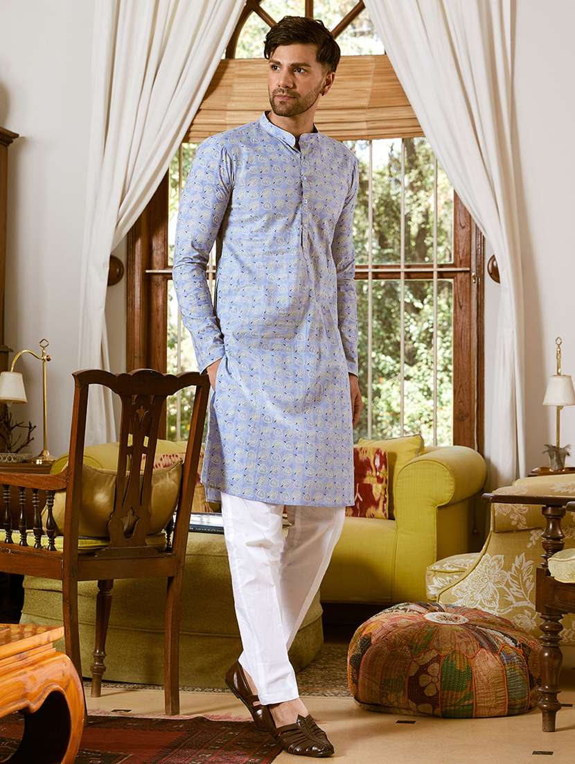 men mandarin neck long sleeve kurta - 22392098 -  Standard Image - 2