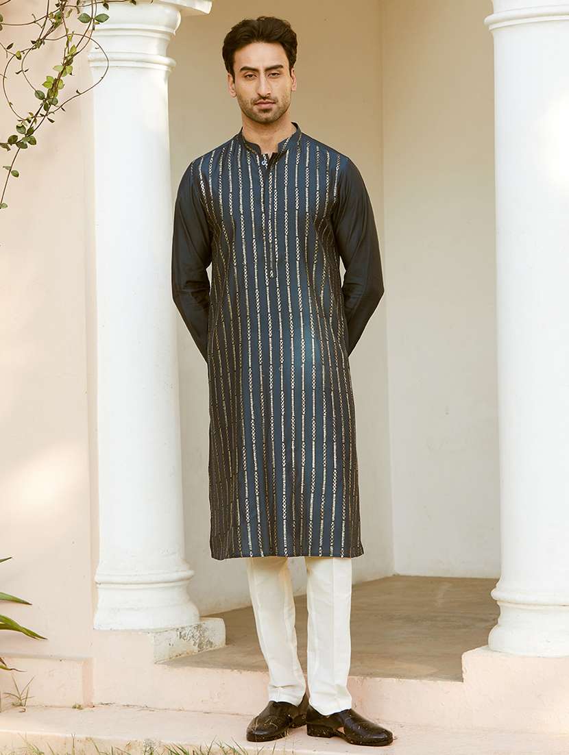 men self design long sleeve kurta - 22392106 -  Standard Image - 2