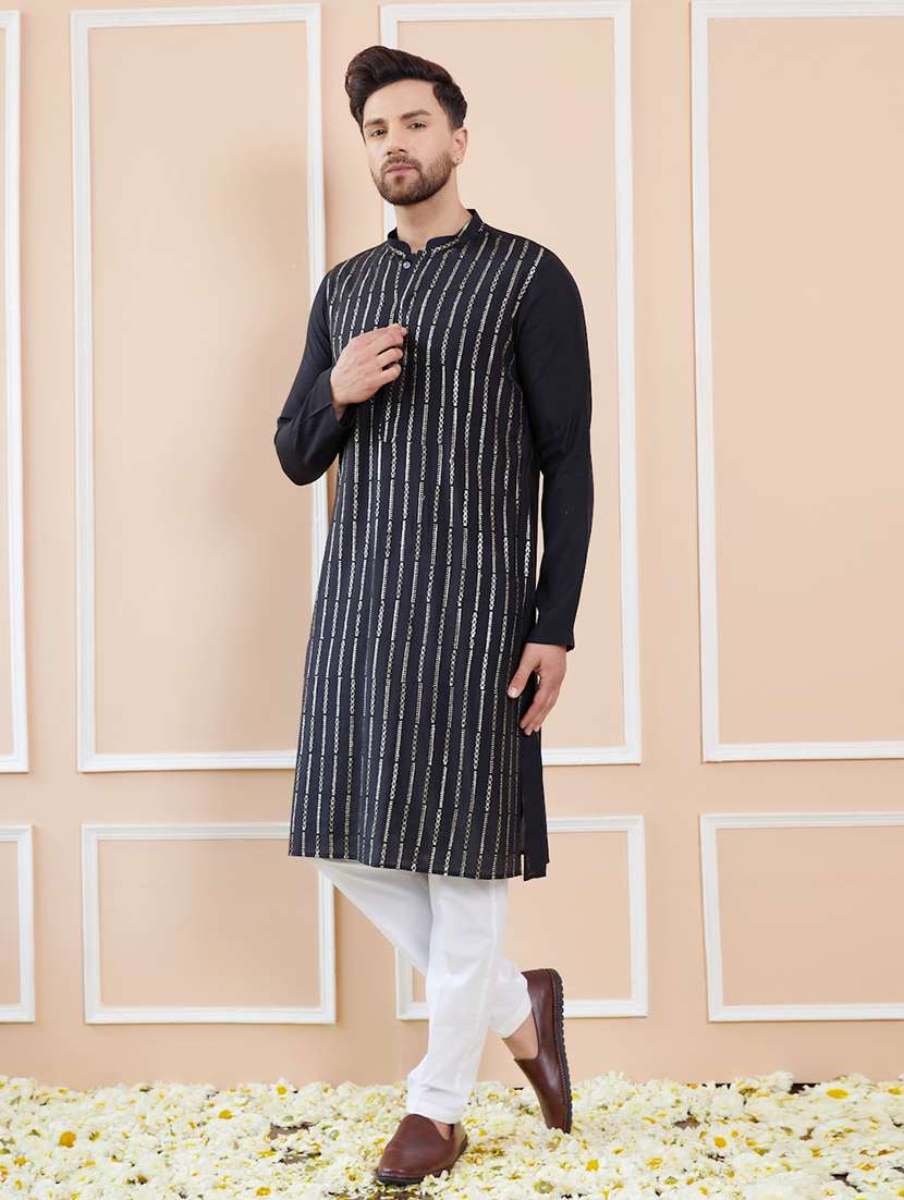 men self design long sleeve kurta - 22392107 -  Standard Image - 2