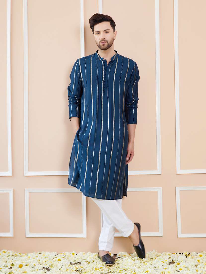 men self design long sleeve kurta - 22392109 -  Standard Image - 2