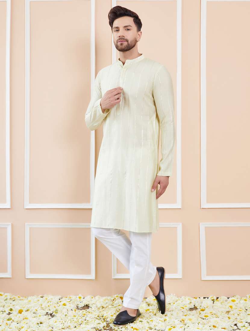 men self design long sleeve kurta - 22392110 -  Standard Image - 2