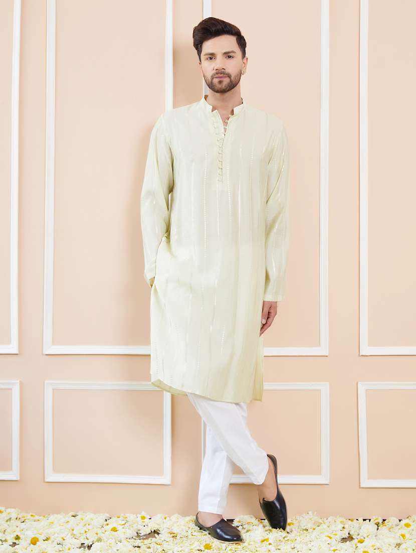 men self design long sleeve kurta - 22392111 -  Standard Image - 2