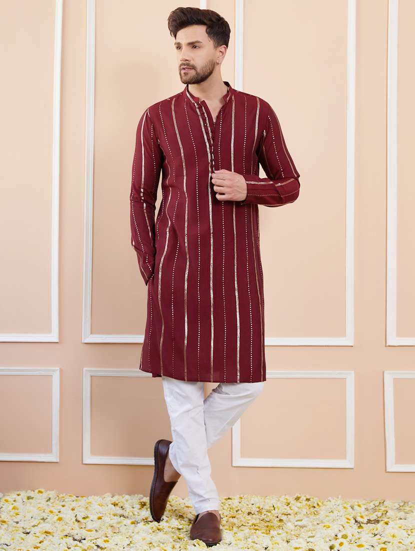 men self design long sleeve kurta - 22392113 -  Standard Image - 2